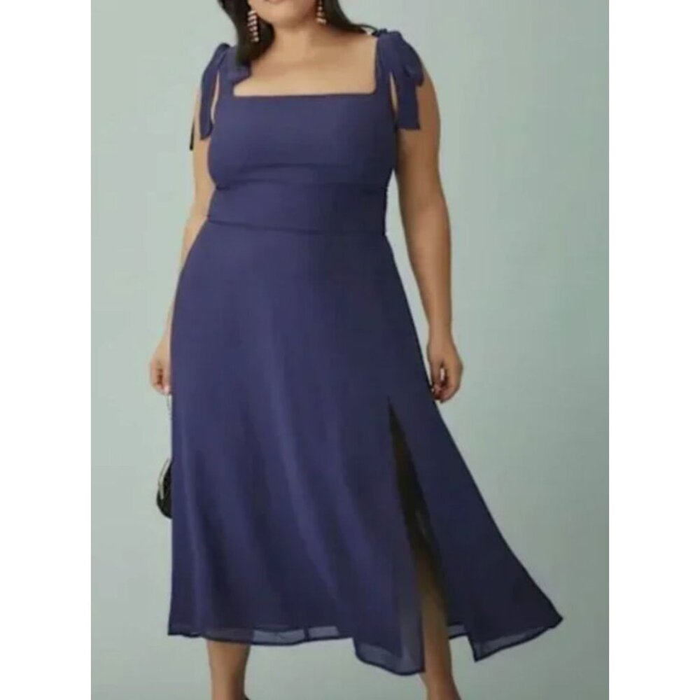 Reformation Twilight Dress Size 18 in Danube Navy Bow Tie Shoulders